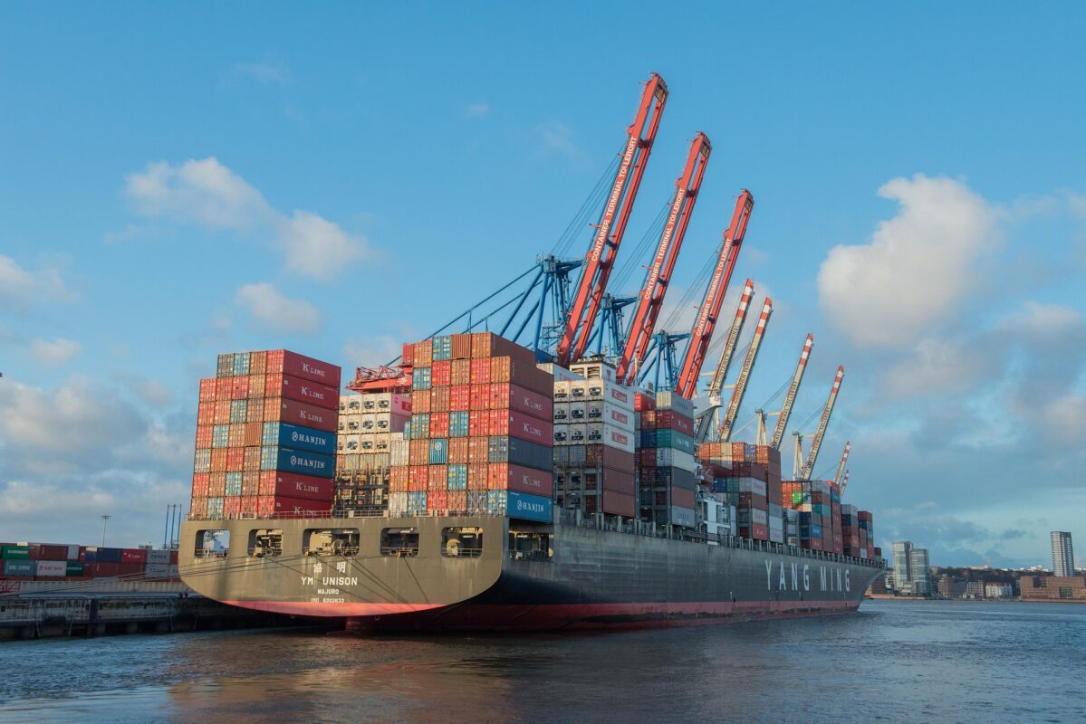 Large container ship transporting cargo overseas