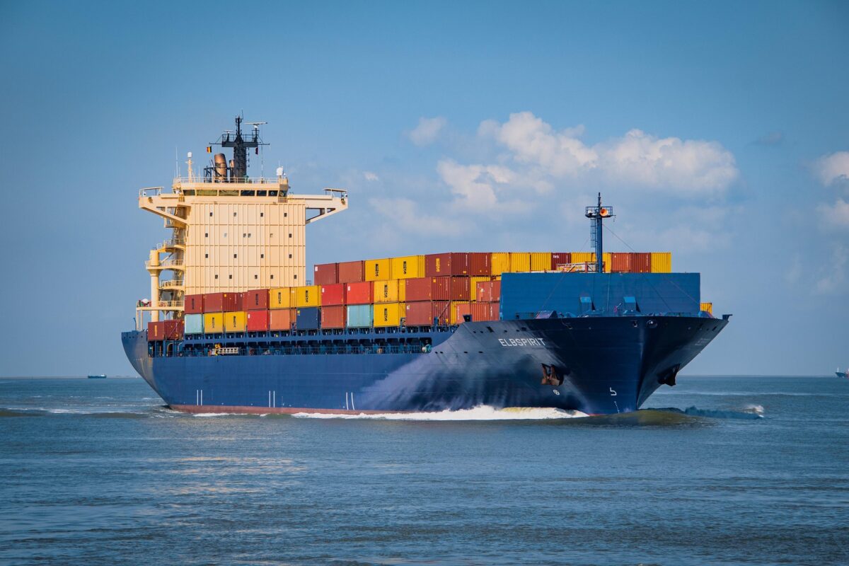 Large container ship transporting cargo overseas